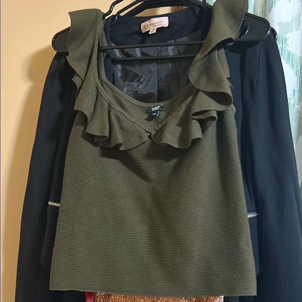 Express Olive Green Ruffle Top